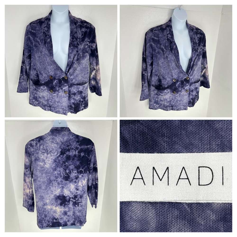 Amadi Anthropologie Purple Tie Dye Blazer Size Medium Linen Blend Oversized